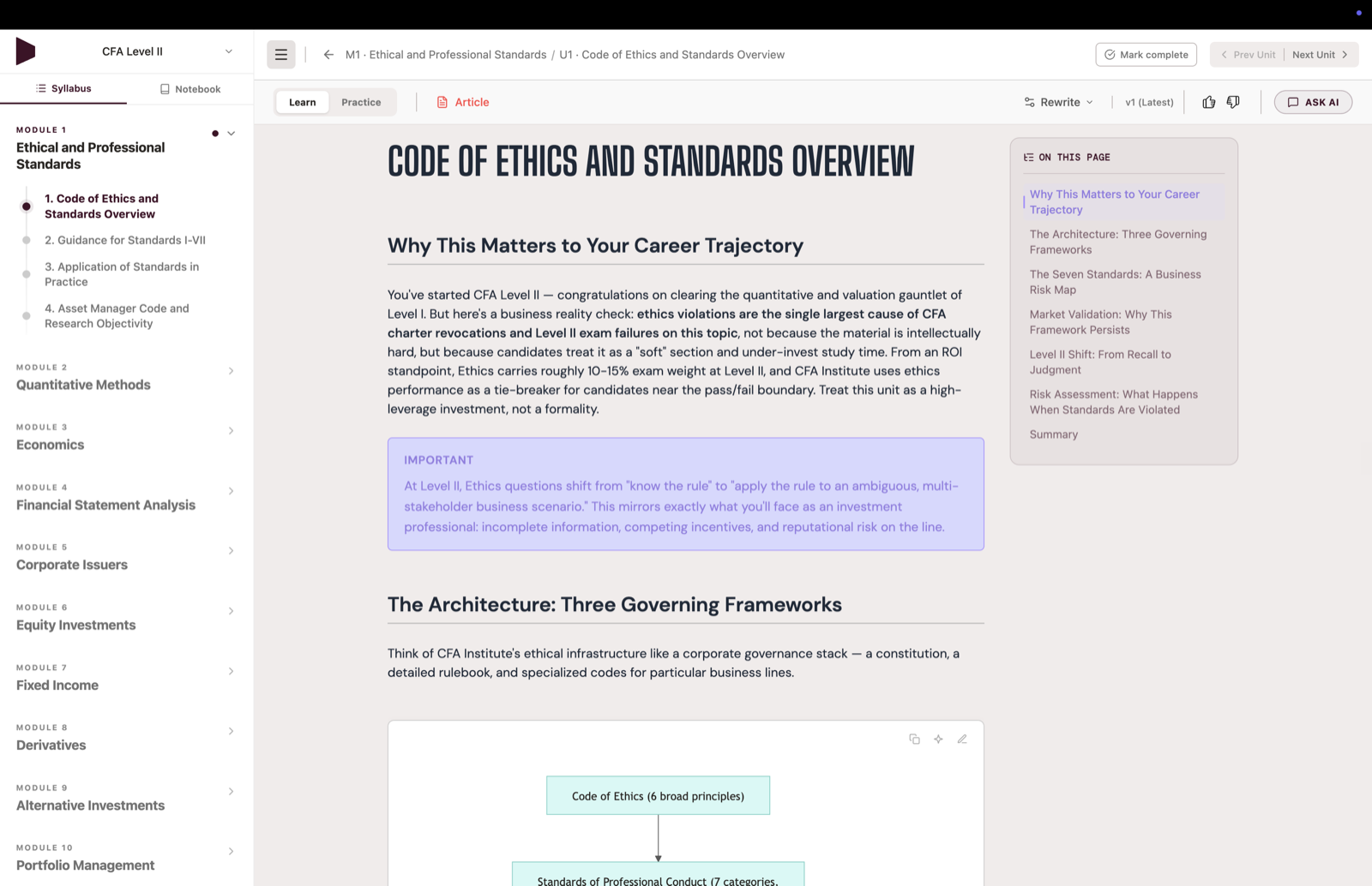 Elandi learn mode — adaptive course view